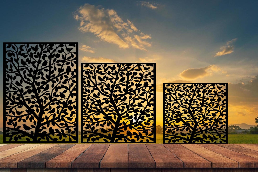 Tree Base Panel Decorative Panel With Birds & Trees / Privacy Screen / Garden Art - Etsy