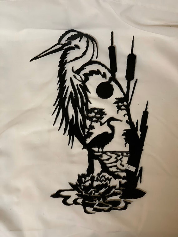 Heron metal wall art. 16x9 Etsy