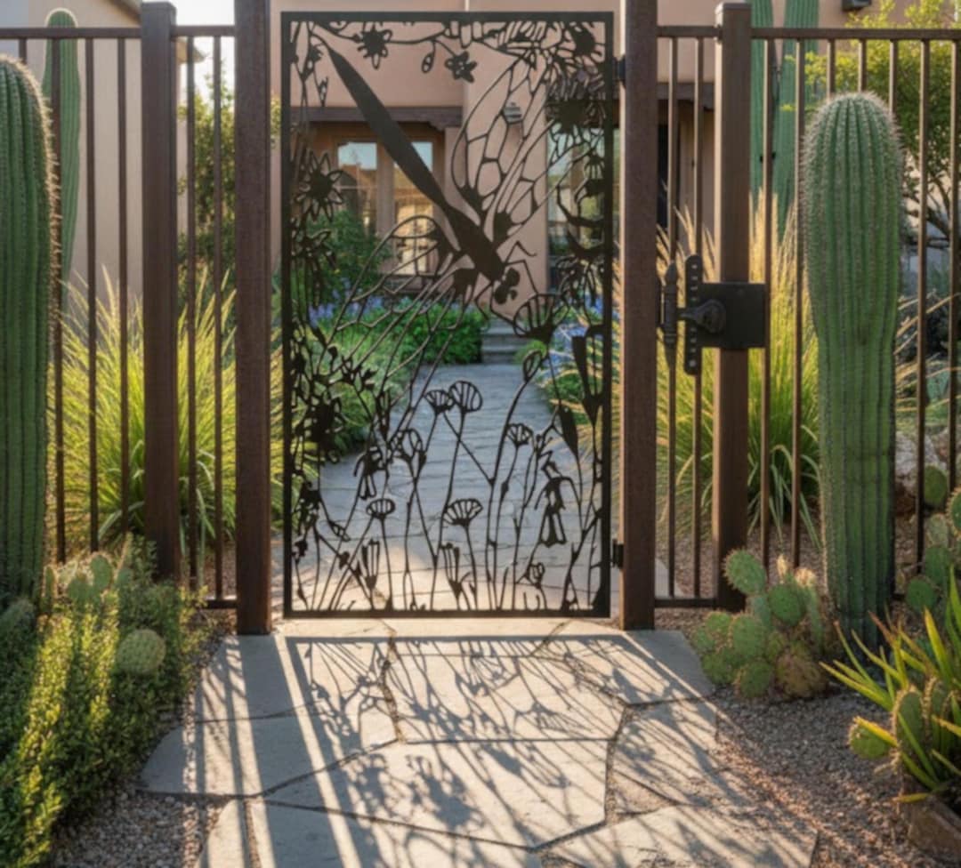 Dragonfly Custom Plasma Cut Metal Gate - Decorative Steel Garden