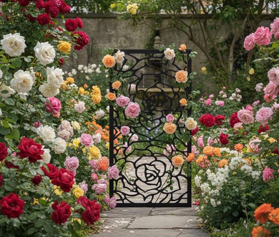 Elegant Plasma Cut Metal Rose Panel | Decorative Outdoor Garden