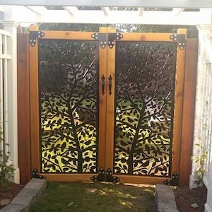 Decorative Metal Entry Gate / Branches & Birds Design / Custom Steel Backyard Gate