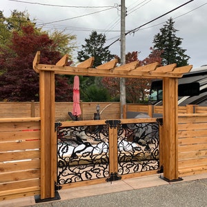 Hummingbird Metal Garden Gate with Wood Frame | Decorative Double Gates | Custom Outdoor Yard or Entry Gate
