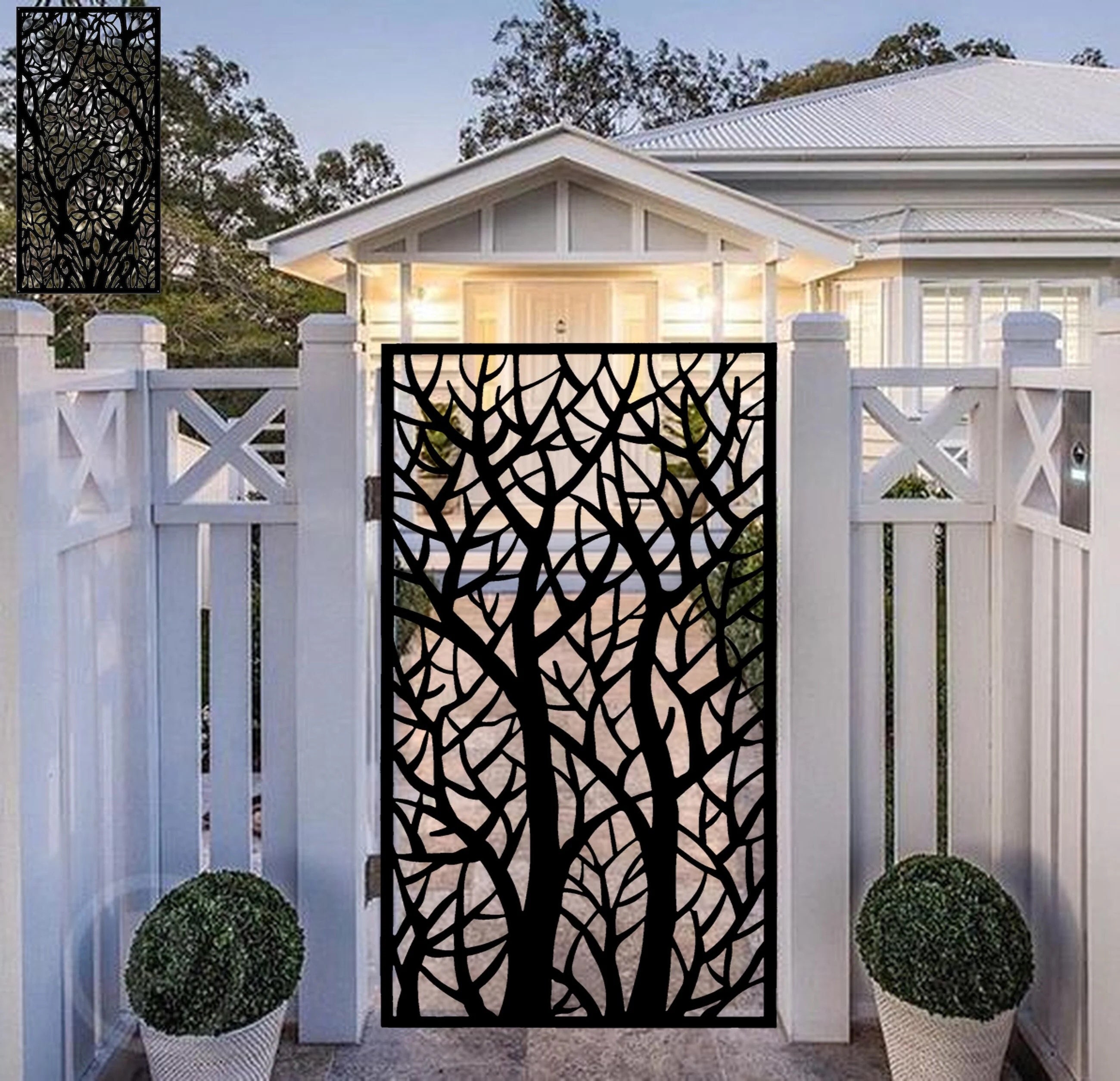 Tree Branches Metal Garden Gate: Laser Cut Privacy Screen - Etsy, image size:2600x2510
