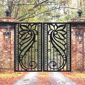 Custom Driveway Metal Gate with Pedestrian Walk-Thru | Decorative Metal Entry and Fence Gates for Home, Garden, or Driveway Access