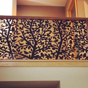 Steel Railing Panel Insert: Trees, Leaves, Birds - 54&#39;&#39;x36&#39;&#39; Metal Art