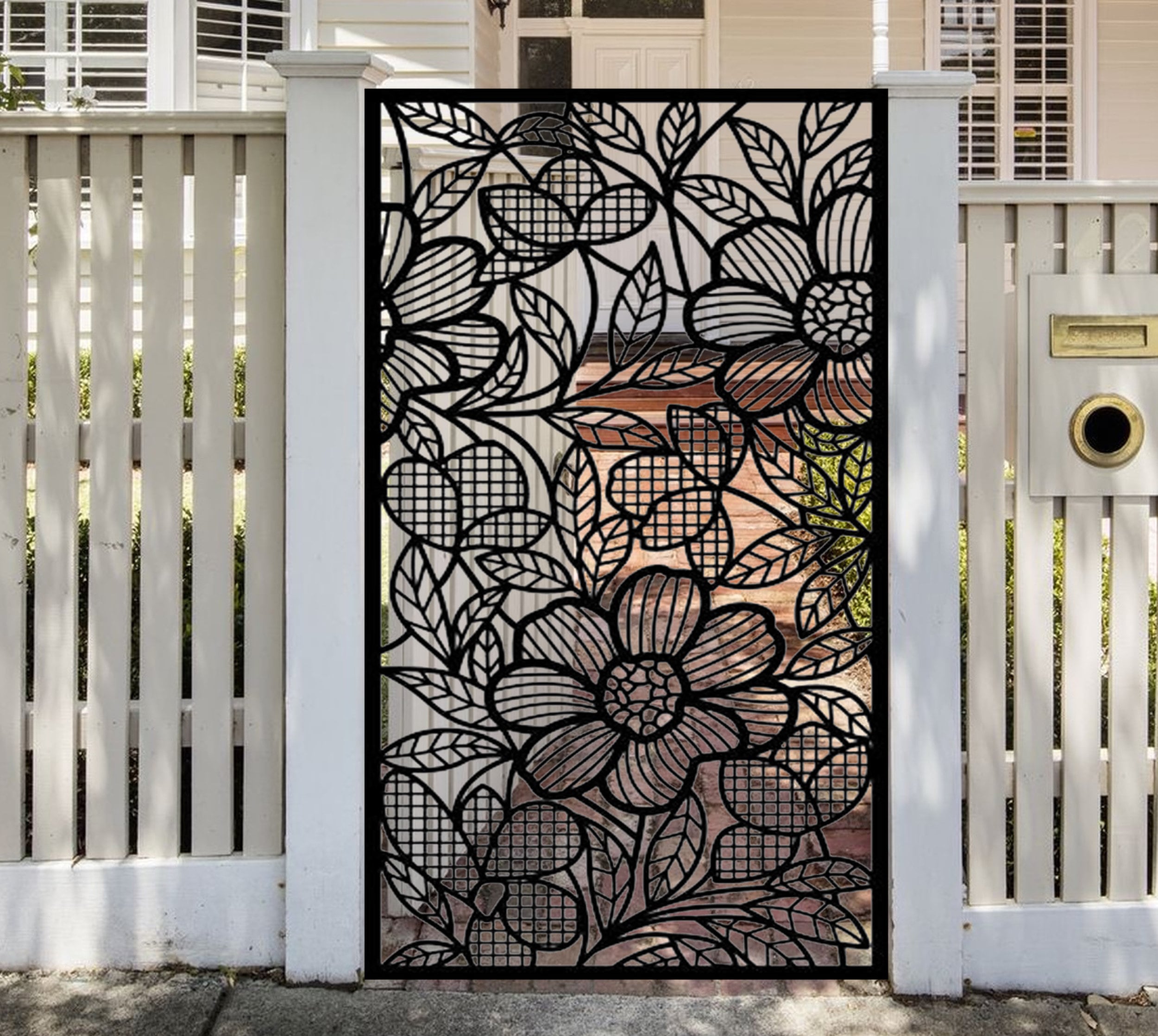 Floral Metal Garden Gate: Custom Steel Driveway Gate - Etsy