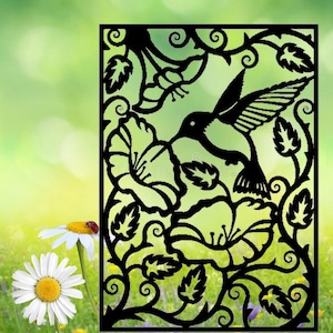 Hummingbird Metal Screen Panel / Outdoor Privacy Screen / Steel Wall Art