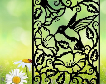 Hummingbird Metal Screen Panel / Outdoor Privacy Screen / Steel Wall Art