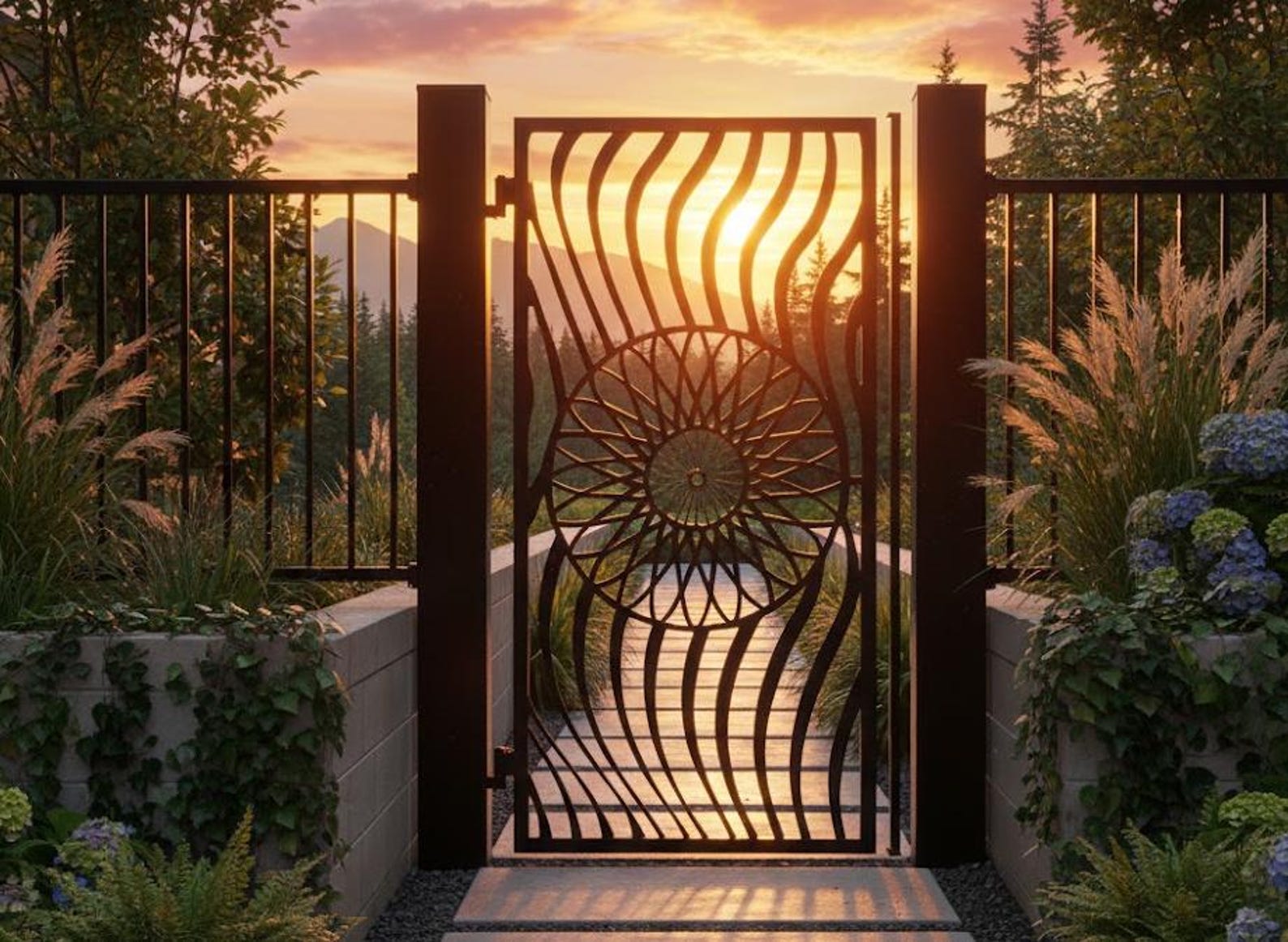 Modern Steel Garden Gate: Decorative Metal Pedestrian Gate - Etsy