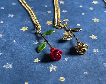Gold Rose necklace- solid plated 18k gold rose pendant necklace gold- Everlasting rose