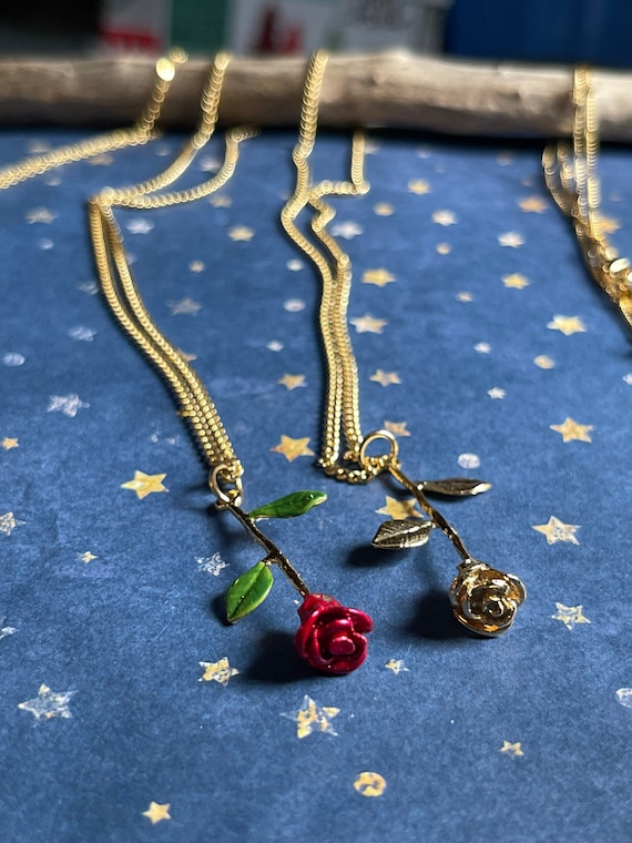 Gold Rose necklace- solid plated 18k gold rose pendant necklace gold- Everlasting rose