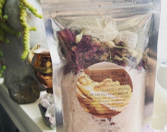Aphrodite Soak Bath blend- a blend of bath salts with natural ingredients inspired by the Love Goddess
