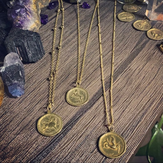 Zodiac necklace- gold plated brass chain and brass charm