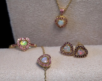 925 Silver Förgyllda Vit Opal Smycken - Set med 4 delar