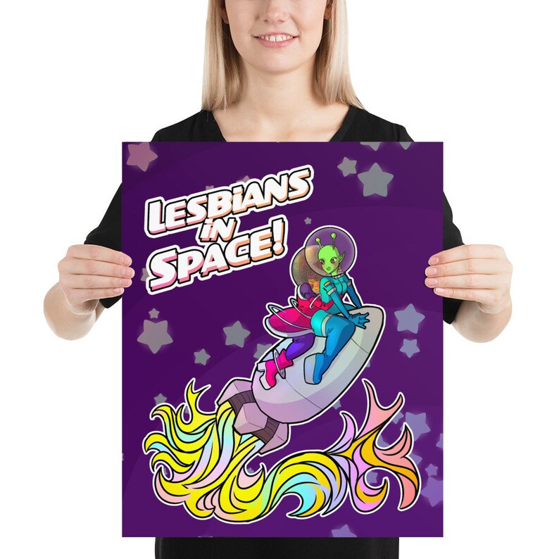 Retro Sci Fi Lesbians In Space Poster Anime Style Lgbt Etsy