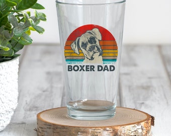 Happy Boxer Face Etched Sayings Cute Funny Pint Glass 16 Oz Natural Ears Cute Gifts for Dog Lovers with Boxers