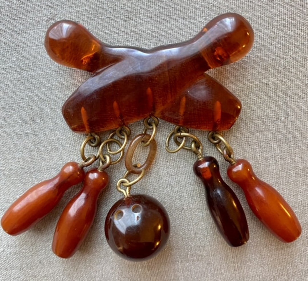 Translucent Rootbeer Bakelite Bowling Ball and Pins Antique Etsy