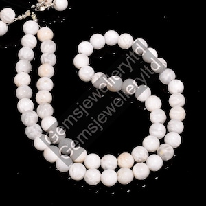 White Scolecite Beads/Natural Scolecite Strand/Round Shape Scolecite String/Amazing Scolecite Smooth Gemstone Necklace/Synergy Gemstone