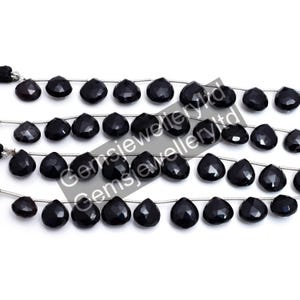 Faceted Black Onyx Heart Beads: Natural Gemstone Jewelry Making, 8.5mm-11x10.5mm