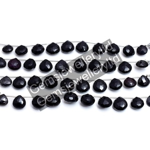 Faceted Black Onyx Heart Beads: Natural Gemstone Jewelry Making