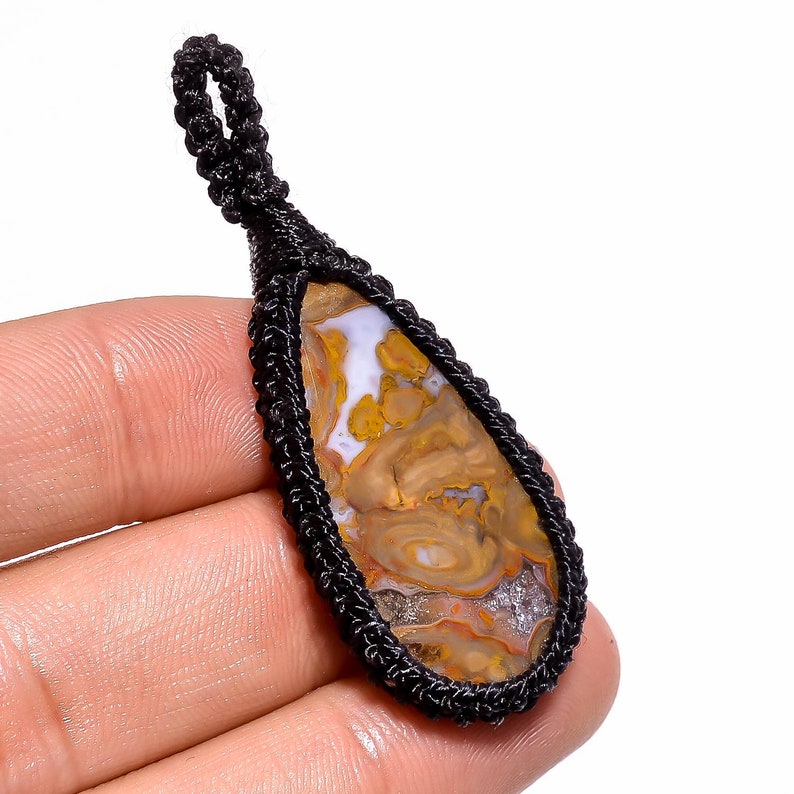 AAA Quality 100/% Natural Hungarian Agate Pear Shape Cabochon Gemstone Handmade Thread Jewelry Macrame Pendant 2.15 N-2765