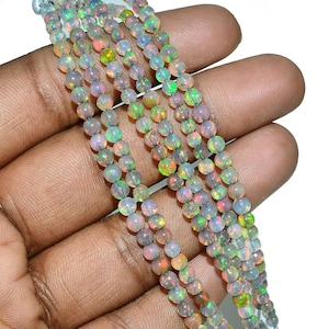 Faceted Ethiopian Fire Opal Beads 3-5mm Natural Welo Opal Round Beads Strand Gray Opal Gemstone Beads for Jewelry Making Necklace Bracelet