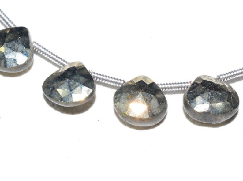 X-1890 Natural Pyrite Gemstone StrandHeart Shape Pyrite Beads 8Inch Faceted Pyrite 1 Strand BrioletteGemstone For Making Jewelry