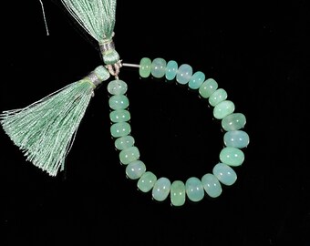 Dazzling Natural Green Chalcedony, Smooth Rondelle Beads, 6mm-8mm, 4 Inch Strand For Making Jewelry & Design Gems.