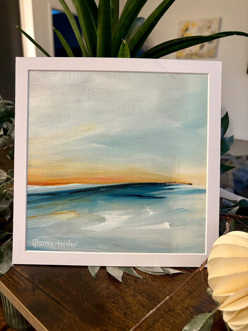 Original Abstract Seascape Painting on Canvas & Mounted, Acrylic Paint