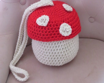 Unique crochet mushroom bag, crossbody bag, crystal pouch, Cottagecore, Sister Gift