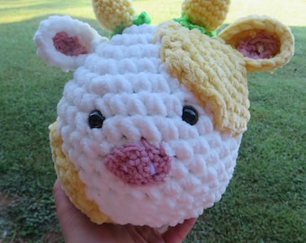 Crochet Lemon Cow Plush, Handmade Stuffed Animal