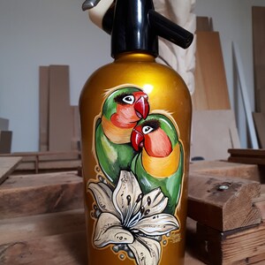 Soda bottle birds & lily, hand painted!