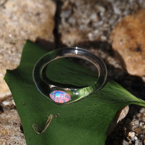 Handmade Glass Marquise Opal Ring, Rainbow Opal, October Birthstone, 5 Color Options