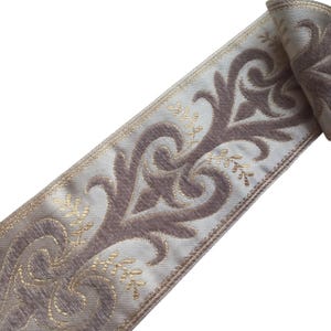 curtain trim tape pink damask by the yard for drapery drape 3 1/2 inch 90mm, decorative upholstery edging fabric ribbon trimming