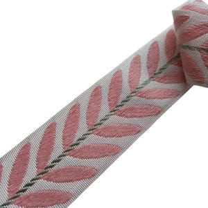 curtain trim tape pink leaves fabric for drapery yard, designer embroidery drape edging border ribbon trimming of roman shade 2&quot; 50mm