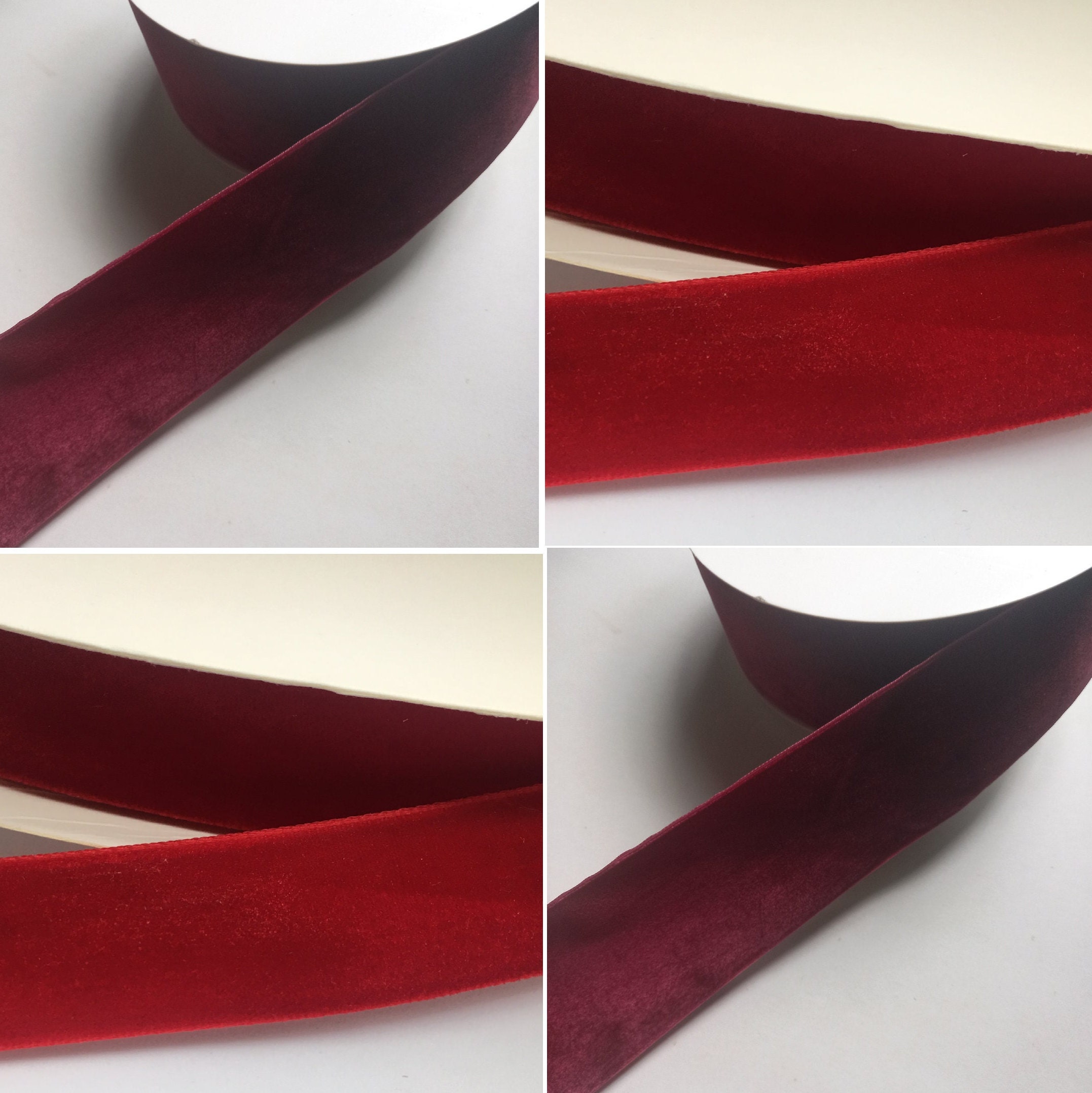 Christmas Velvet Ribbon 1-1/2 inch Wide Double-Sided Glossy Fabric Ribbons  Red
