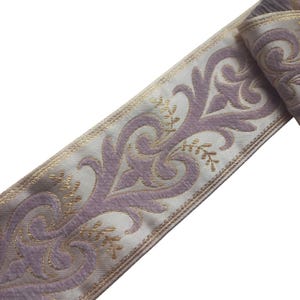 pink fabric trim for curtains drapery by the yard, damask upholstery edging tape ribbon, designer decorative drape trimming 3 1/2 inch 90mm