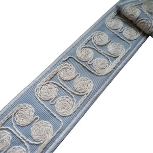 fabric trim for curtains drapery drape pastel blue linen circle by the yard, 60mm 2 1/2 inch designer upholstery edging ribbon tape trimming