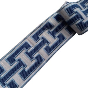 curtain trim oslo blue for drapery, fabric trimming ribbon tape geometric 2 1/2 inch 60mm for border by the yard, upholstery decorative trim