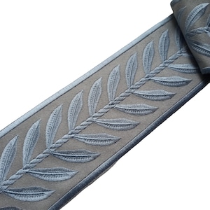 light blue curtain trim tape crest, fabric ribbon trimming for drapery border by the yard, upholstery decorative trim 3 1/2 inch 90mm