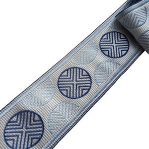 blue curtain trim for drapery drape, fabric trimming ribbon tape circle geometric 2 1/2 inch 60mm for upholstery border decorative yard