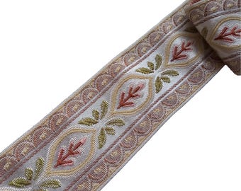 Cinta de jacquard floral de 2 1/2 pulgadas con ribete tejido vintage de tapiz francés