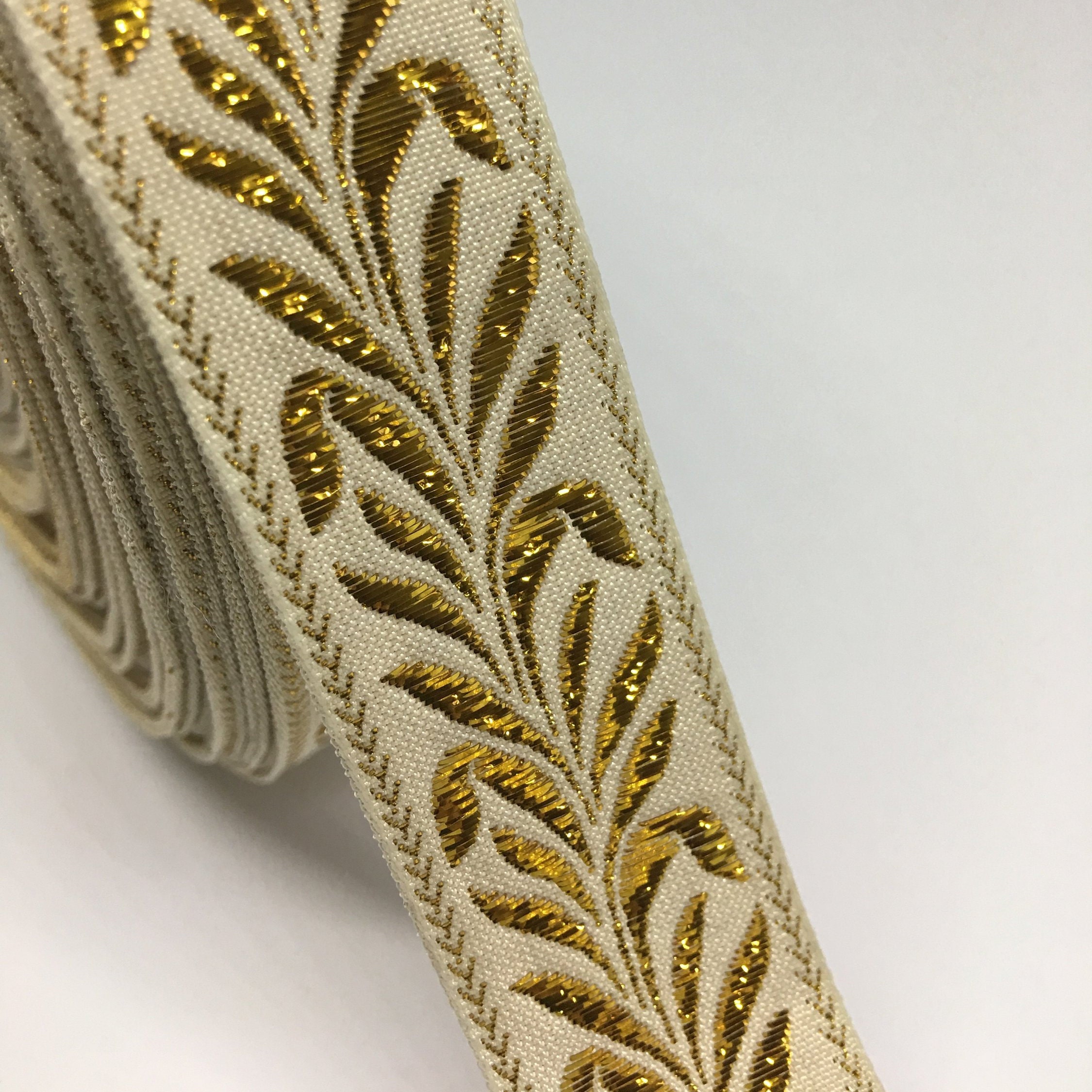 Gold jacquard ribbon gold metallic trim by the yard gold Etsy