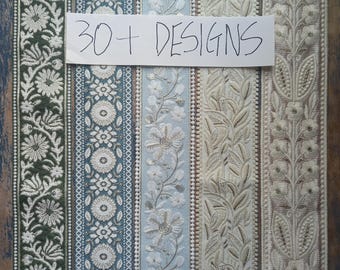 floral curtain trim for drapery by the yard, embroidered designer fabric decorative leaf ribbon edging tape trimming