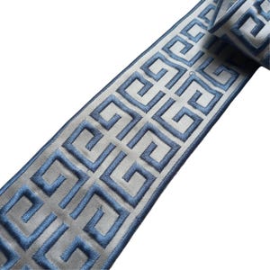 drapery trim light blue for curtain, fabric embroidery trimming greek tile ribbon border by the yard, upholstery decorative trim 2 3/4&quot; 70mm