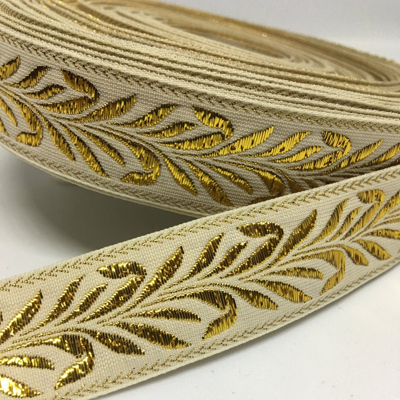 Gold jacquard ribbon gold metallic trim by the yard gold Etsy