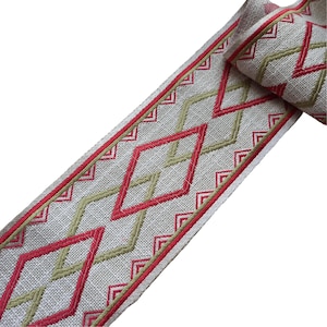 red fabric trim for curtains drapery yard, designer geometric border edging ribbon trimming tape for upholstery, drape, roman shade