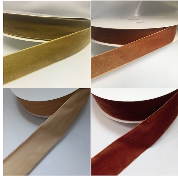 brown velvet ribbon trim of christmas copper, gold, rust, caramel, burnt orange, camel, tan, bronze wide by the yard