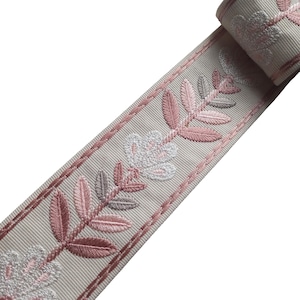 curtain trim pink floral for drapery by the yard, 2 1/2 inch 60mm embroidered leaf fabric decorative edging ribbon tape trimming