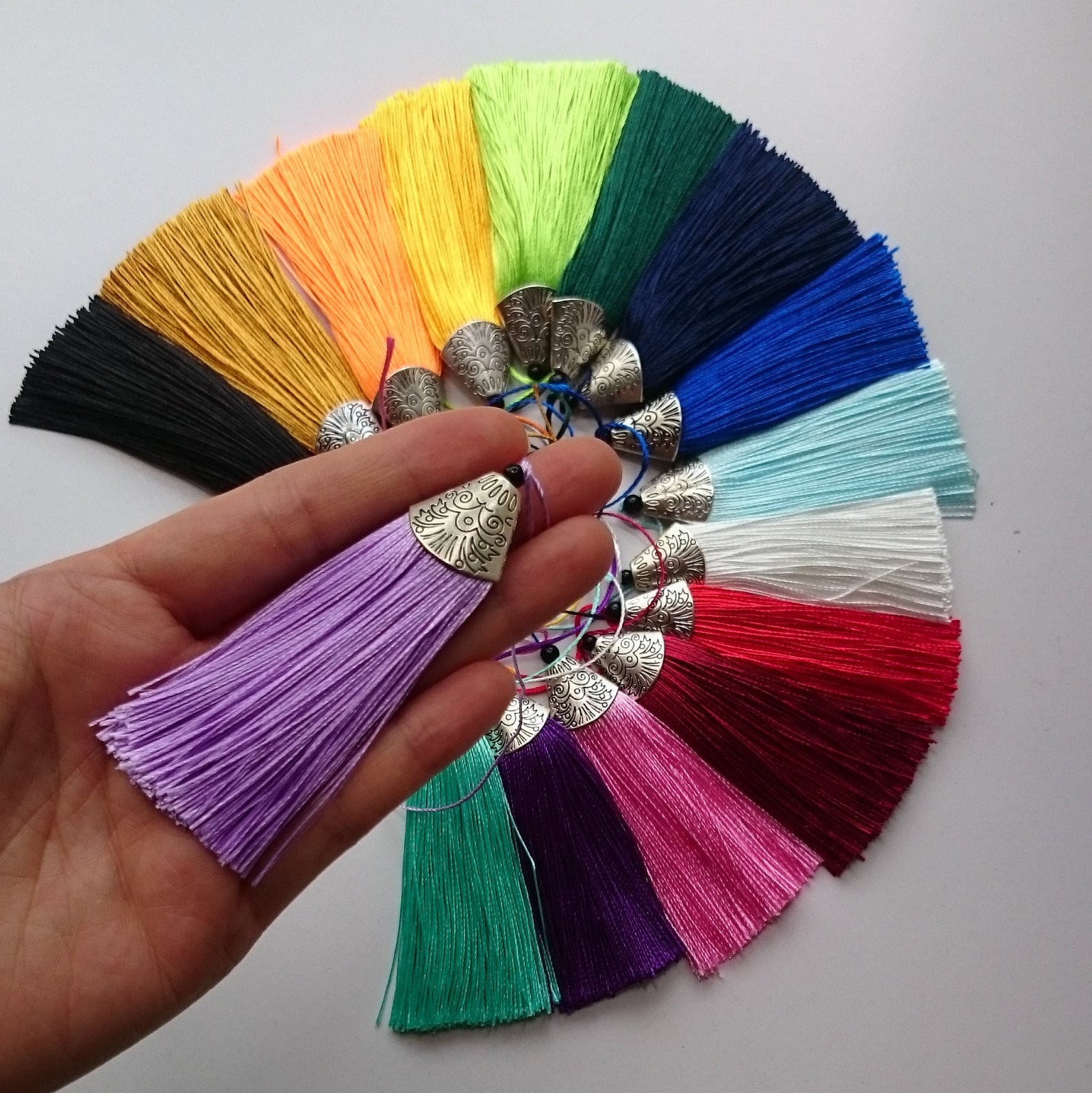 Silk Craft Tassels for Jewelry Making Different Color Decorative Key Chains  Tassel Trim Fringe With Gold Cap by the Pack, TSL-01 